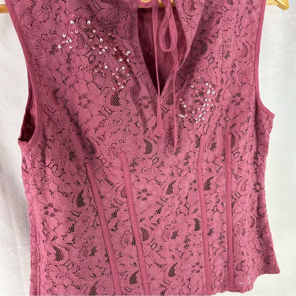 Anthropologie Pink/Rose Lace Sequins Blouse Size 2 - Picture 7 of 11